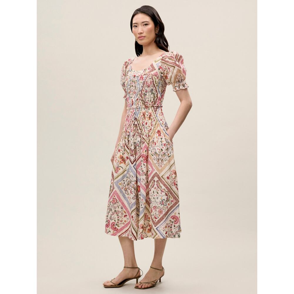NWT Rebecca Taylor Anya Ramie Floral Smocked Bodice Midi Dress Size 6 - Picture 5 of 5